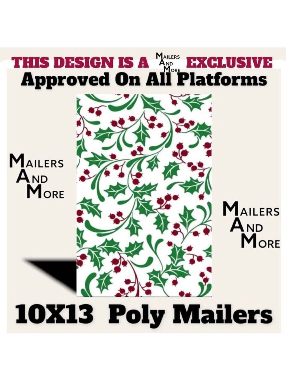 100 10X13 Holly Berry Christmas Poly Mailers Shipping Envelopes Bags PRICE FIRM